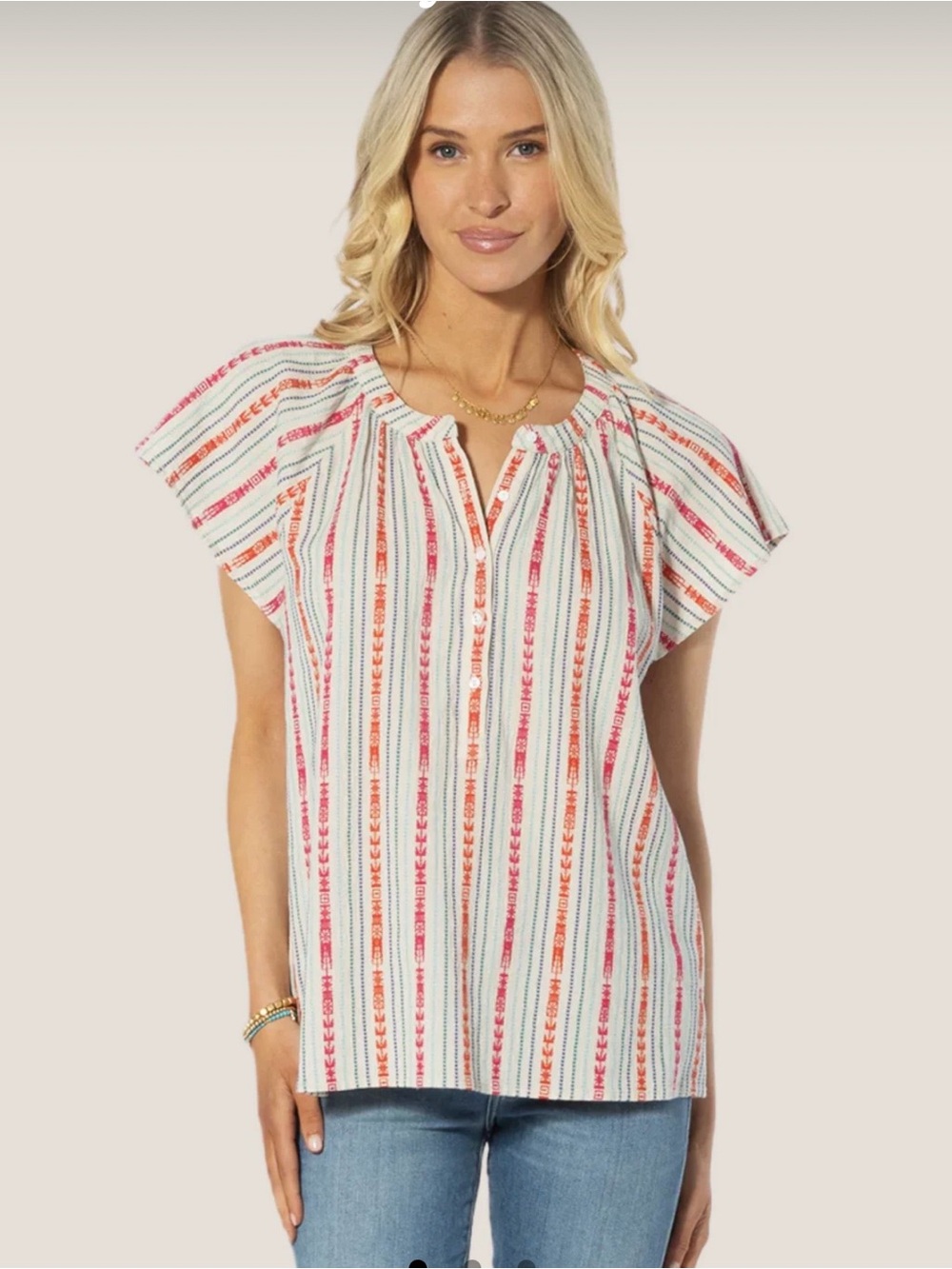 Dylan Kenzie Blouse XL Striped Flutter Sleeve Boho Top